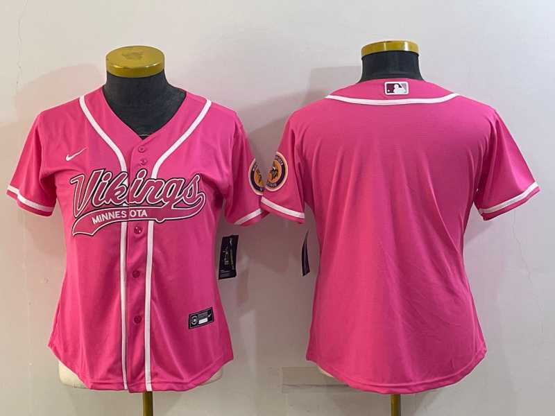 Womens Minnesota Vikings Blank Pink With Patch Cool Base Stitched Baseball Jersey